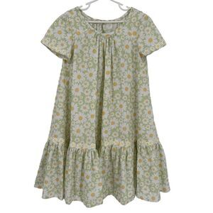 Handmade Girls Green Yellow Floral Daisy Dress